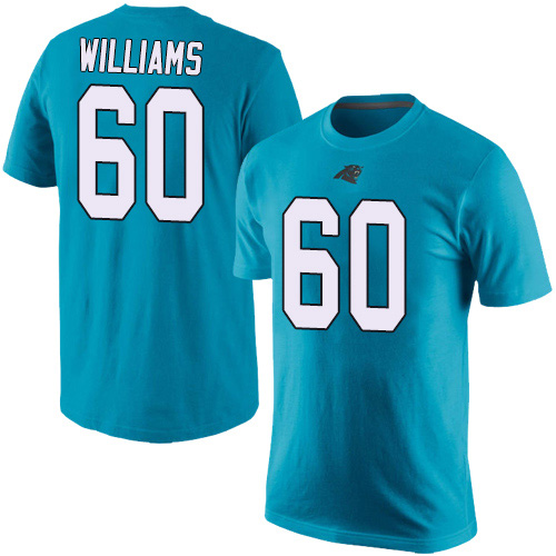 Carolina Panthers Men Blue Daryl Williams Rush Pride Name and Number NFL Football #60 T Shirt